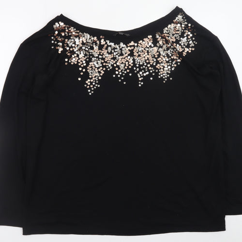 Next Women Black Sequin Boat Neck Long Sleeve Top Size 12