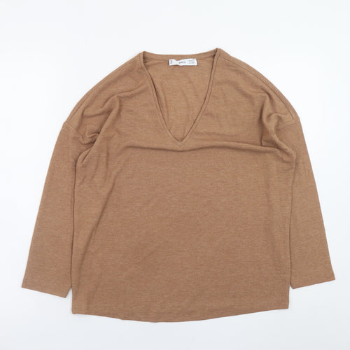 Mango Women’s Beige V-Neck Knit Jumper XS Relaxed Fit