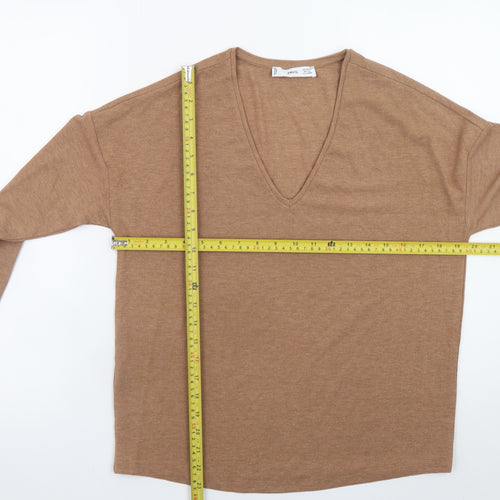 Mango Women’s Beige V-Neck Knit Jumper XS Relaxed Fit