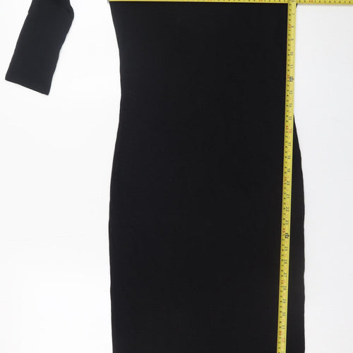 ASOS Women Black Size 10 Bodycon Midi Dress 3/4 Sleeve Viscose