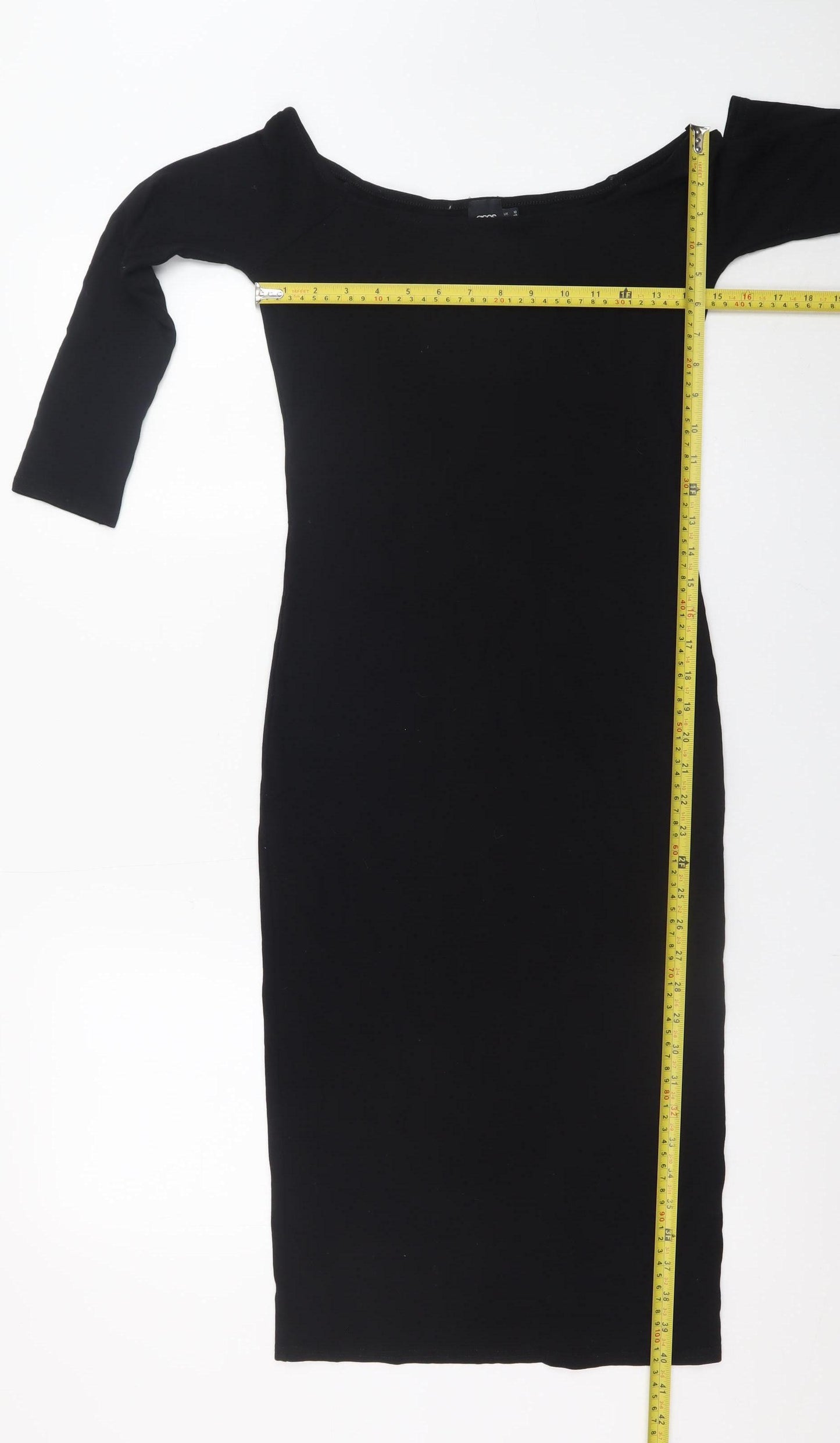 ASOS Women Black Size 10 Bodycon Midi Dress 3/4 Sleeve Viscose