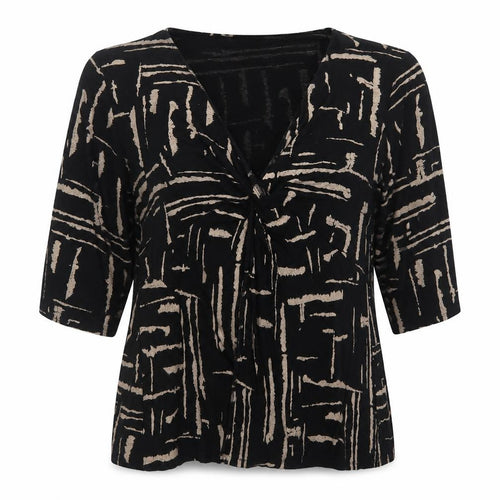 M&Co Women’s Black Geometric Viscose Tunic Blouse Size 26/28