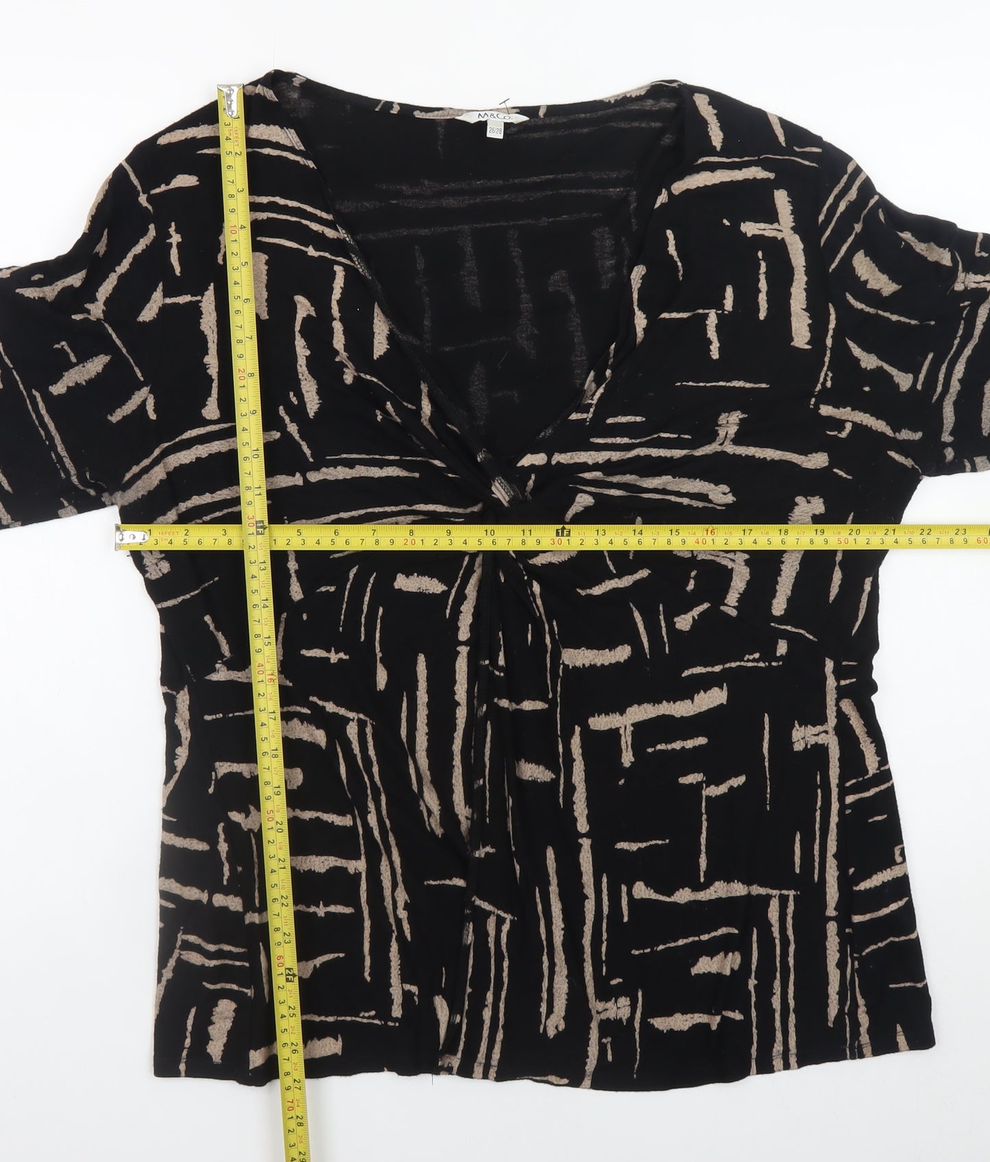 M&Co Women’s Black Geometric Viscose Tunic Blouse Size 26/28
