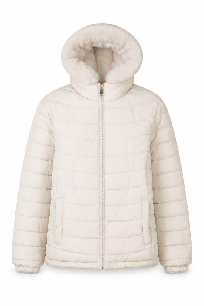 Giada Pelin Fashion Womens Ivory L Quilted Puffer Jacket