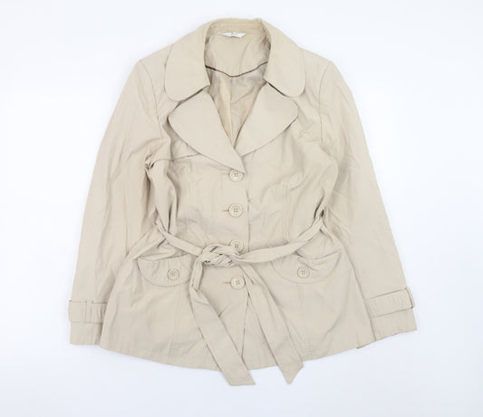 BHS Women Petites Beige Trench Coat Size 14 Belted Mid-Length