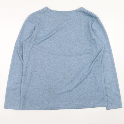 Classic Womens Blue Long Sleeve Rhinestone Crew Neck T-Shirt Size 14