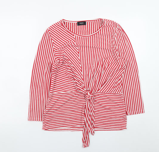 Klass Women's Red Striped Tie Front Long Sleeve Tunic Blouse Size S