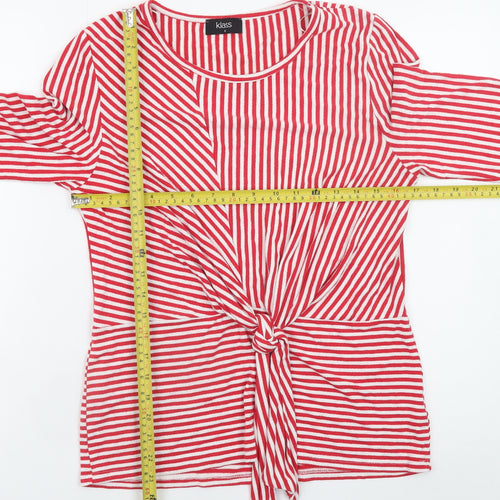 Klass Women's Red Striped Tie Front Long Sleeve Tunic Blouse Size S