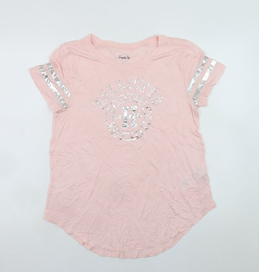 Hollister Womens Pink Sequin Logo Graphic T-Shirt Size M