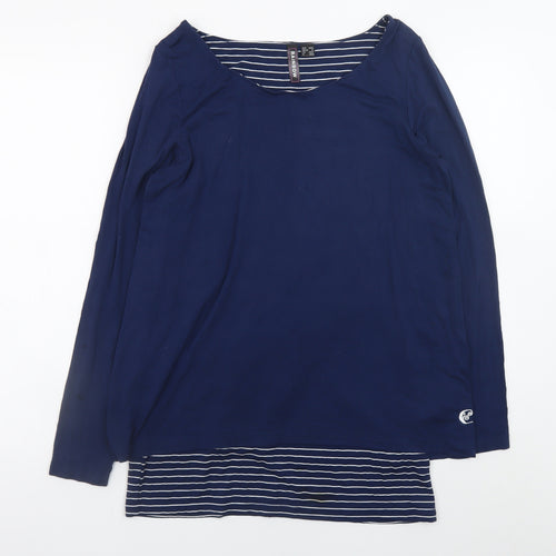 Rainbow Womens Blue Striped Long Sleeve Scoop Neck T-Shirt M