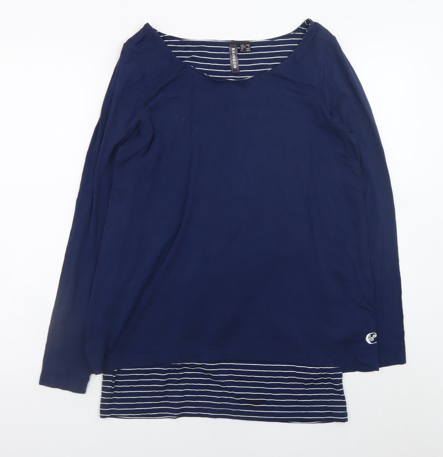 Rainbow Womens Blue Striped Long Sleeve Scoop Neck T-Shirt M