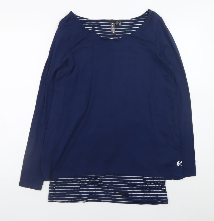 Rainbow Womens Blue Striped Long Sleeve Scoop Neck T-Shirt M