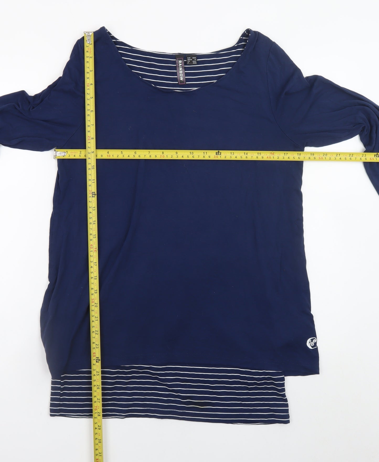 Rainbow Womens Blue Striped Long Sleeve Scoop Neck T-Shirt M