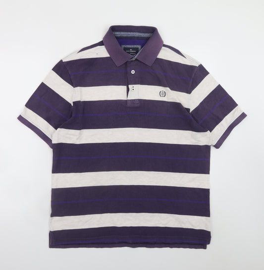 Marks and Spencer Men's Purple Stripe Polo Shirt Size L Cotton
