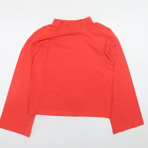 Oliver Bonas Women Red Long Sleeve Mock Neck Cotton T-Shirt Size 6