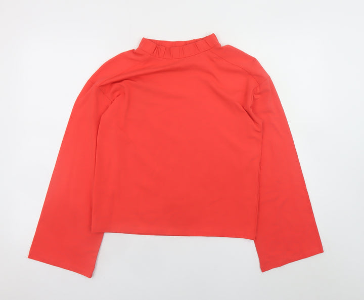 Oliver Bonas Women Red Long Sleeve Mock Neck Cotton T-Shirt Size 6