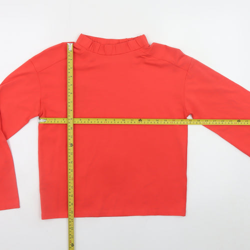 Oliver Bonas Women Red Long Sleeve Mock Neck Cotton T-Shirt Size 6