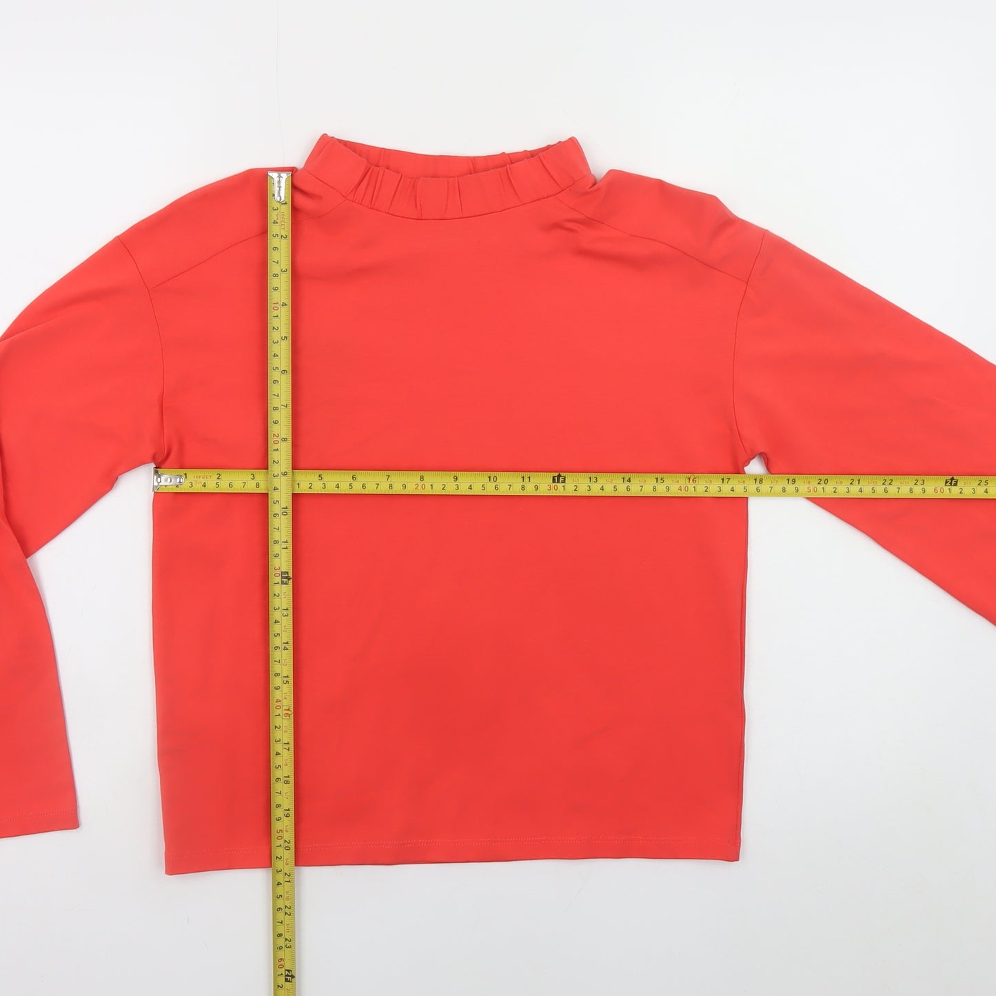 Oliver Bonas Women Red Long Sleeve Mock Neck Cotton T-Shirt Size 6
