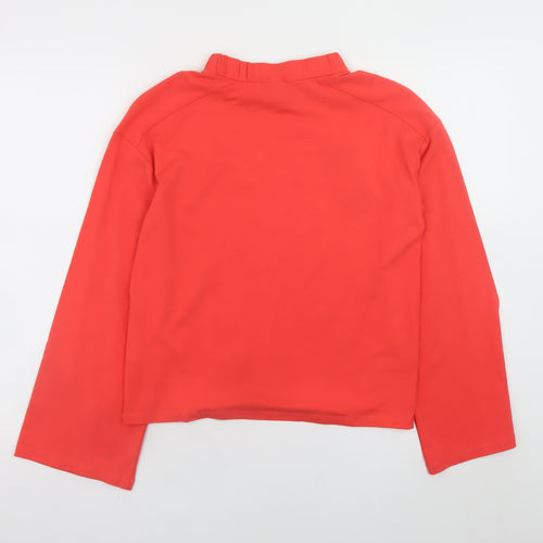 Oliver Bonas Women Red Long Sleeve Mock Neck Cotton T-Shirt Size 6