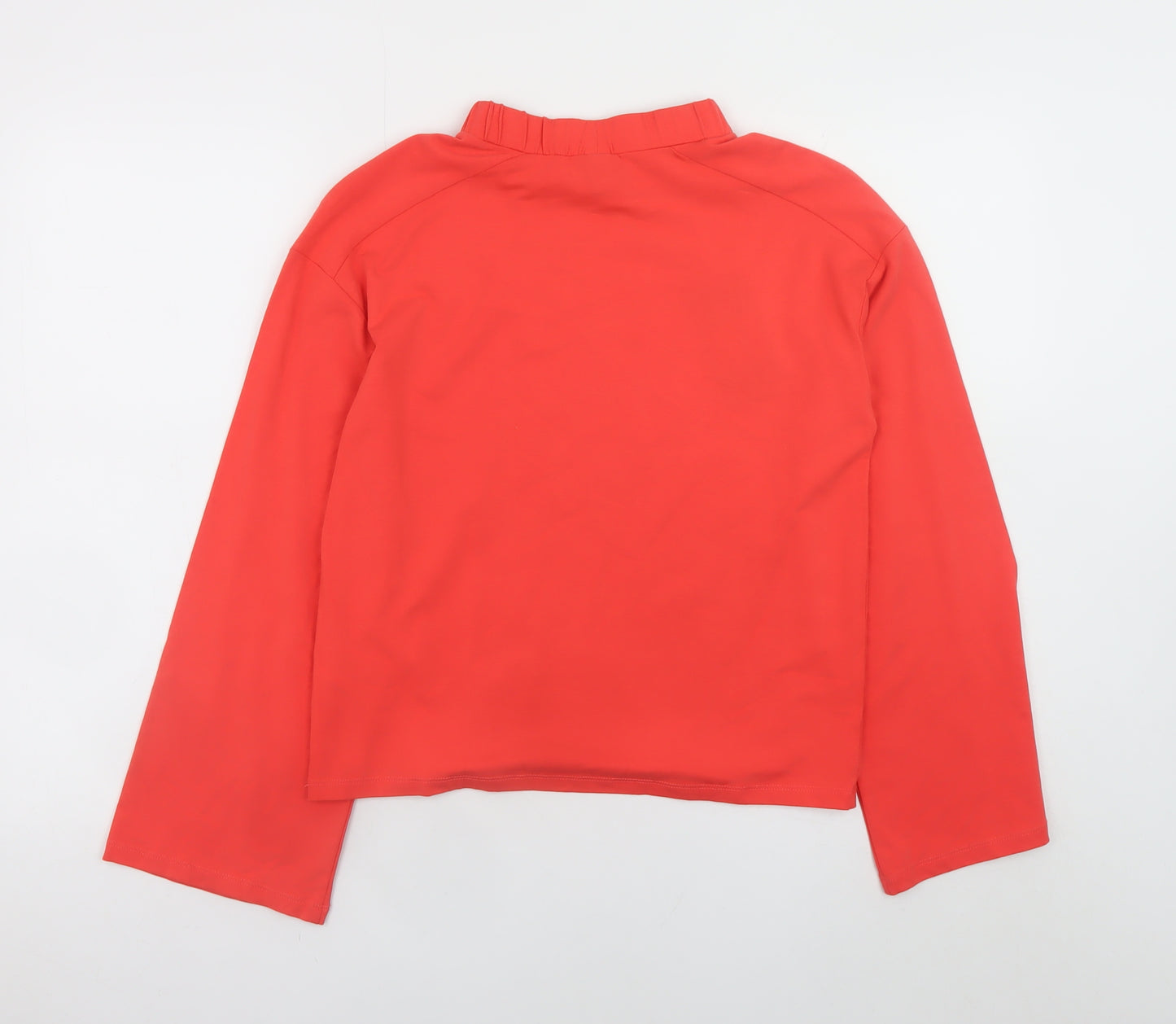 Oliver Bonas Women Red Long Sleeve Mock Neck Cotton T-Shirt Size 6