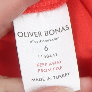 Oliver Bonas Women Red Long Sleeve Mock Neck Cotton T-Shirt Size 6
