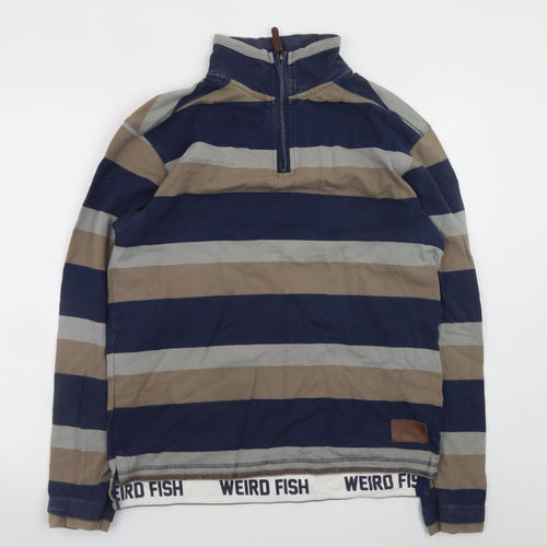 Weird Fish Men's Blue Striped 1/4 Zip Sweatshirt Size S