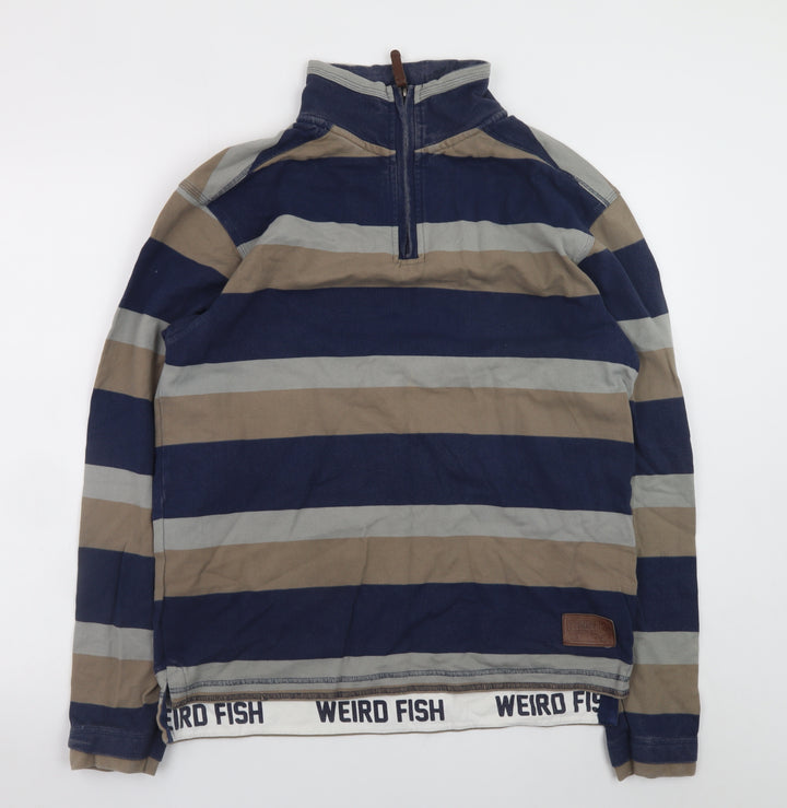 Weird Fish Men's Blue Striped 1/4 Zip Sweatshirt Size S