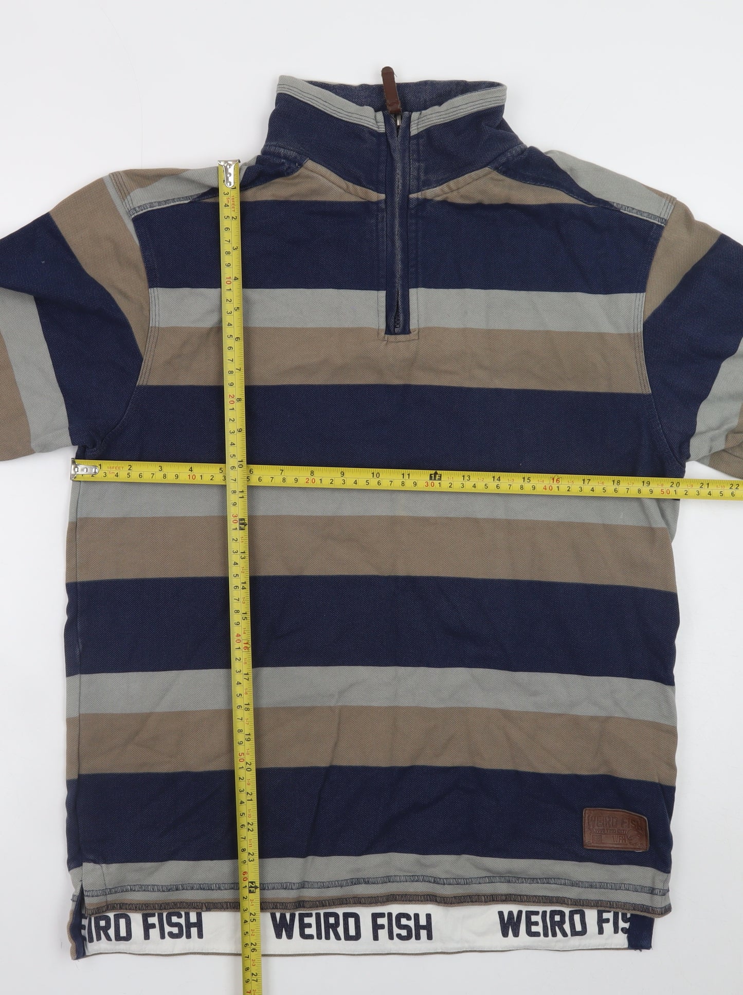 Weird Fish Men's Blue Striped 1/4 Zip Sweatshirt Size S