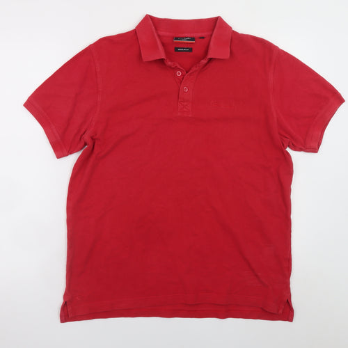Pierre Cardin Men's Red Cotton Short Sleeve Polo Shirt L Regular Fit