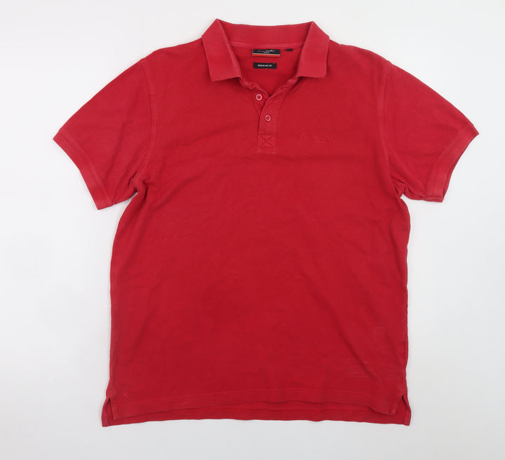 Pierre Cardin Men's Red Cotton Short Sleeve Polo Shirt L Regular Fit