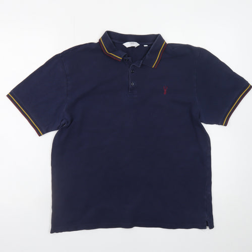 Next Men's Navy Short Sleeve Polo Shirt L Cotton Stretch Classic Fit