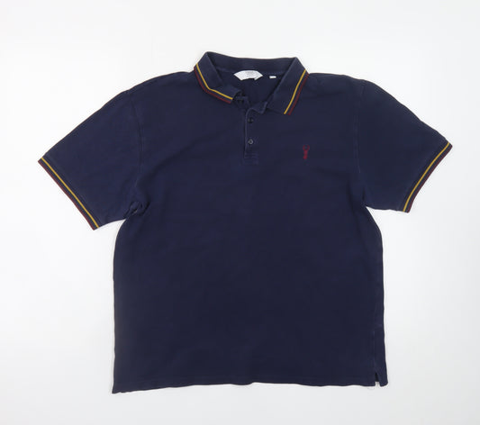 Next Men's Navy Short Sleeve Polo Shirt L Cotton Stretch Classic Fit