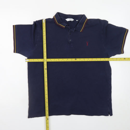 Next Men's Navy Short Sleeve Polo Shirt L Cotton Stretch Classic Fit