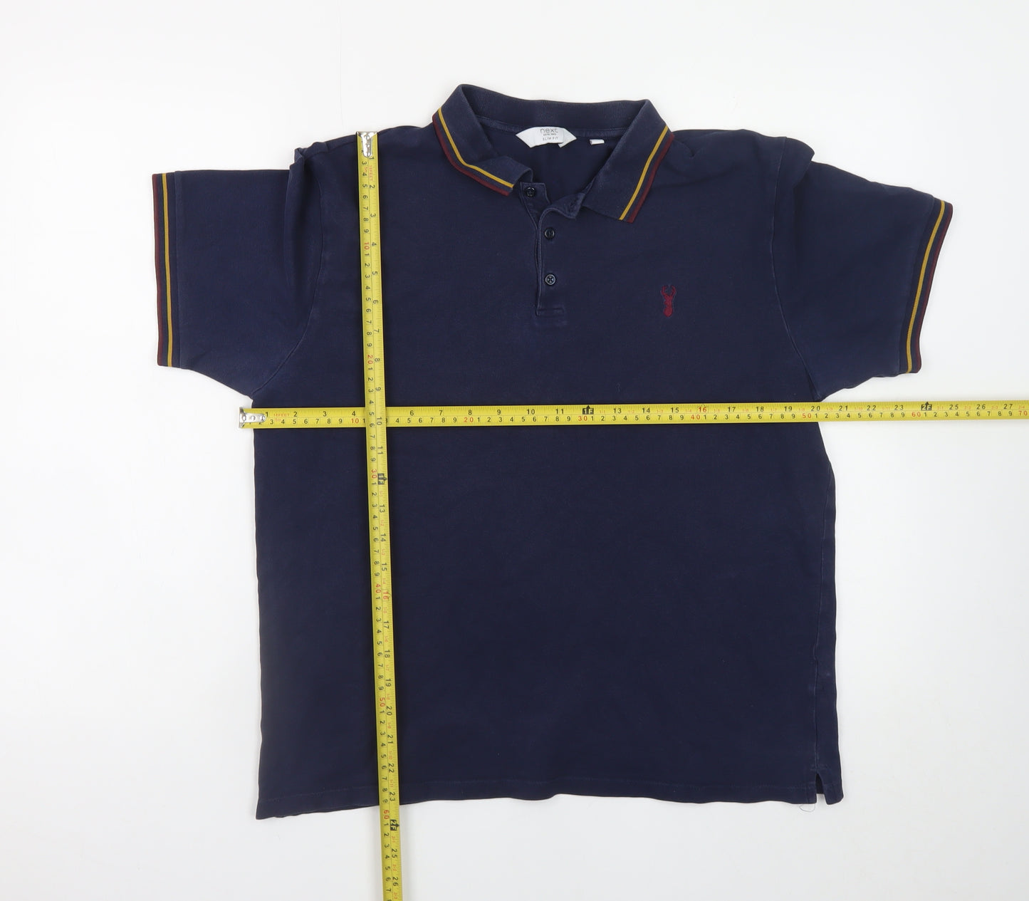 Next Men's Navy Short Sleeve Polo Shirt L Cotton Stretch Classic Fit
