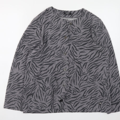 TIGI Women’s Grey Animal Print Button Cardigan Size 14