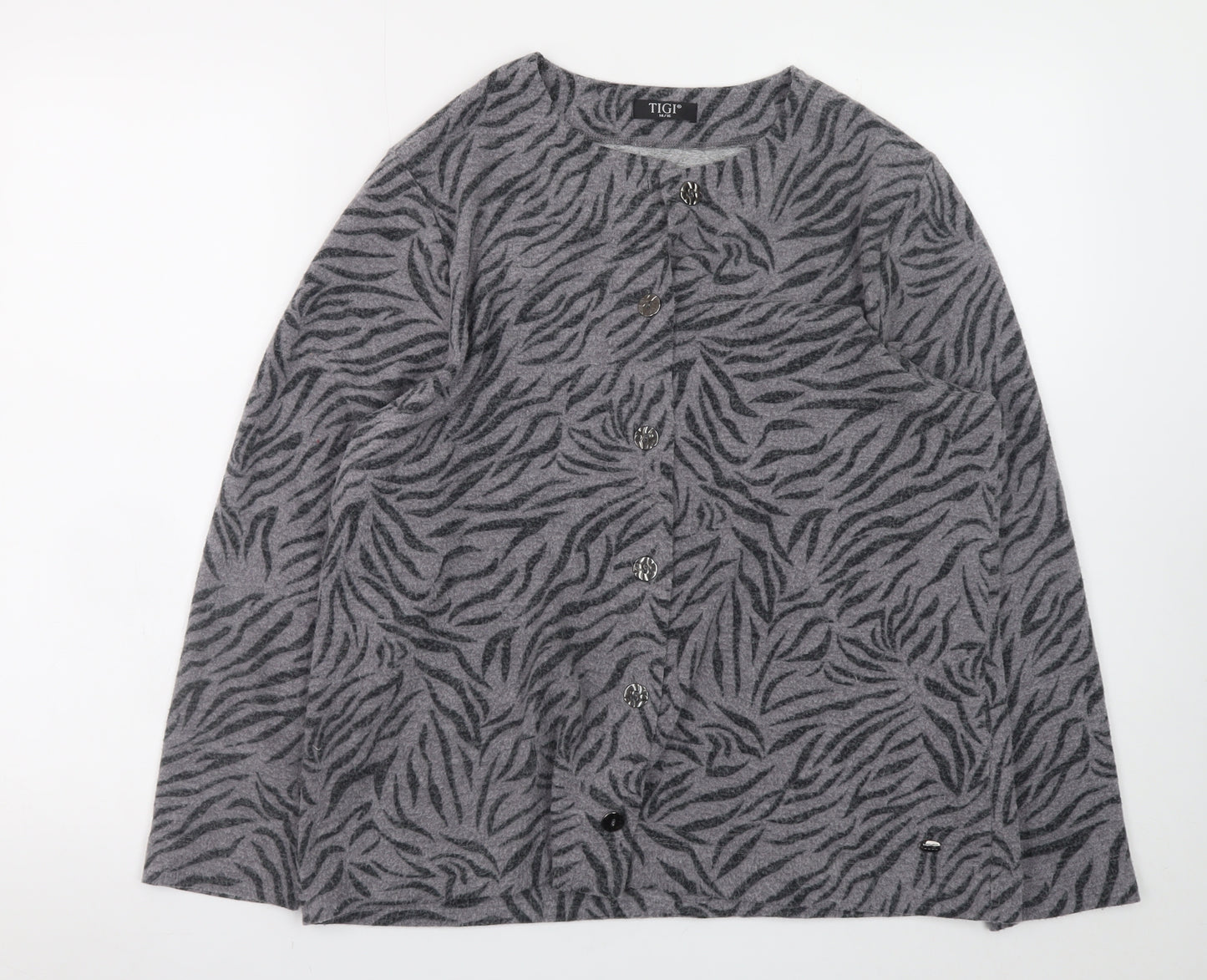 TIGI Women’s Grey Animal Print Button Cardigan Size 14