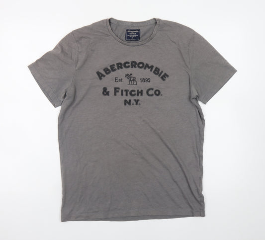 Abercrombie & Fitch Men's Grey Crew Neck Graphic T-Shirt Size M