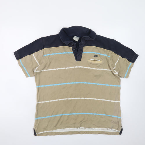 Nike Men's Beige & Navy Striped Polo Shirt Size L Cotton Casual