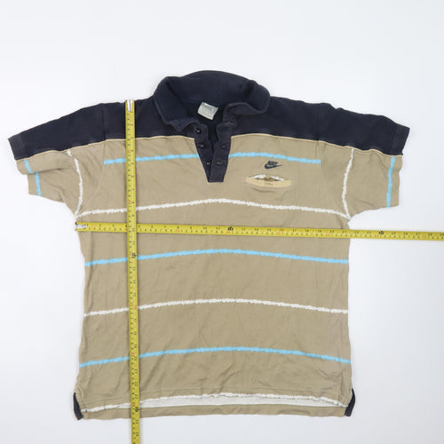 Nike Men's Beige & Navy Striped Polo Shirt Size L Cotton Casual