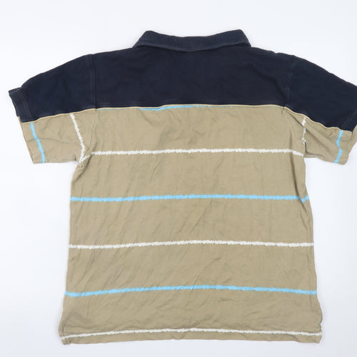 Nike Men's Beige & Navy Striped Polo Shirt Size L Cotton Casual