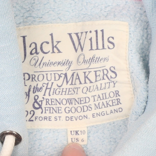 Jack Wills Women Blue Full Zip Hoodie Size 10 Hooded Sweatshirt