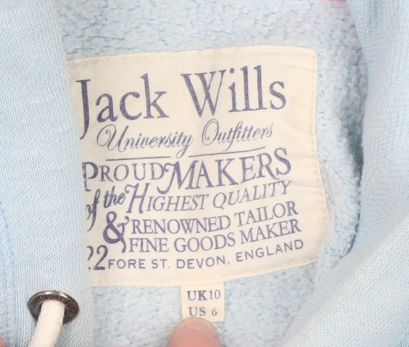 Jack Wills Women Blue Full Zip Hoodie Size 10 Hooded Sweatshirt