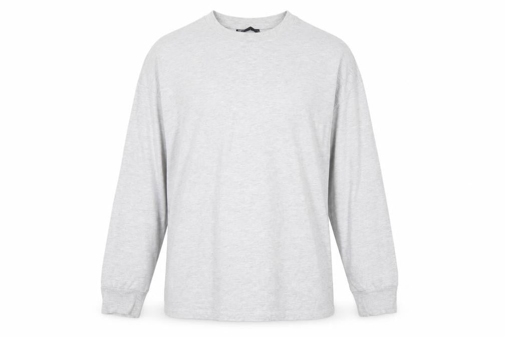 Front view of ASOS Weekend Collective Grey Long Sleeve Men's T-Shirt M