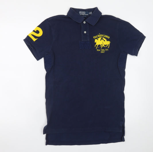 Ralph Lauren Men's Navy Blue Polo Shirt Small Custom Fit Cotton