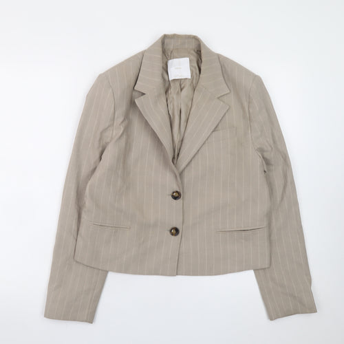 Mango Women Beige Pinstripe Linen Cotton Blazer Size S