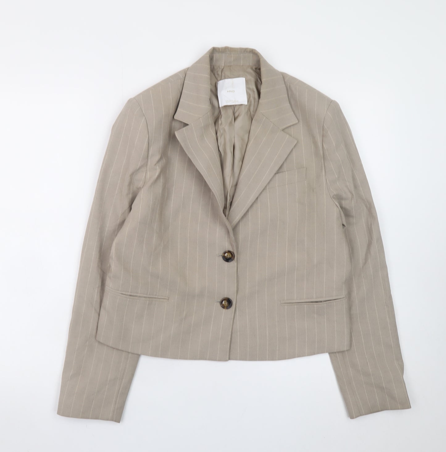 Mango Women Beige Pinstripe Linen Cotton Blazer Size S