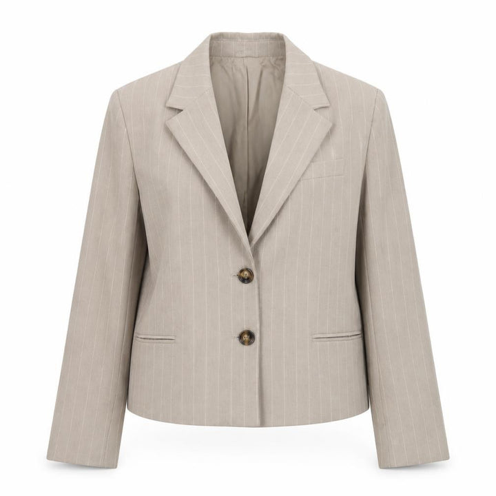 Mango Women Beige Pinstripe Linen Cotton Blazer Size S