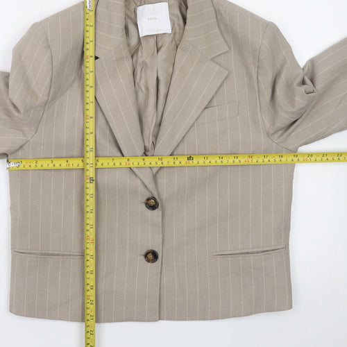 Mango Women Beige Pinstripe Linen Cotton Blazer Size S