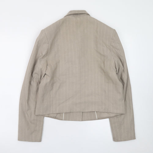Mango Women Beige Pinstripe Linen Cotton Blazer Size S