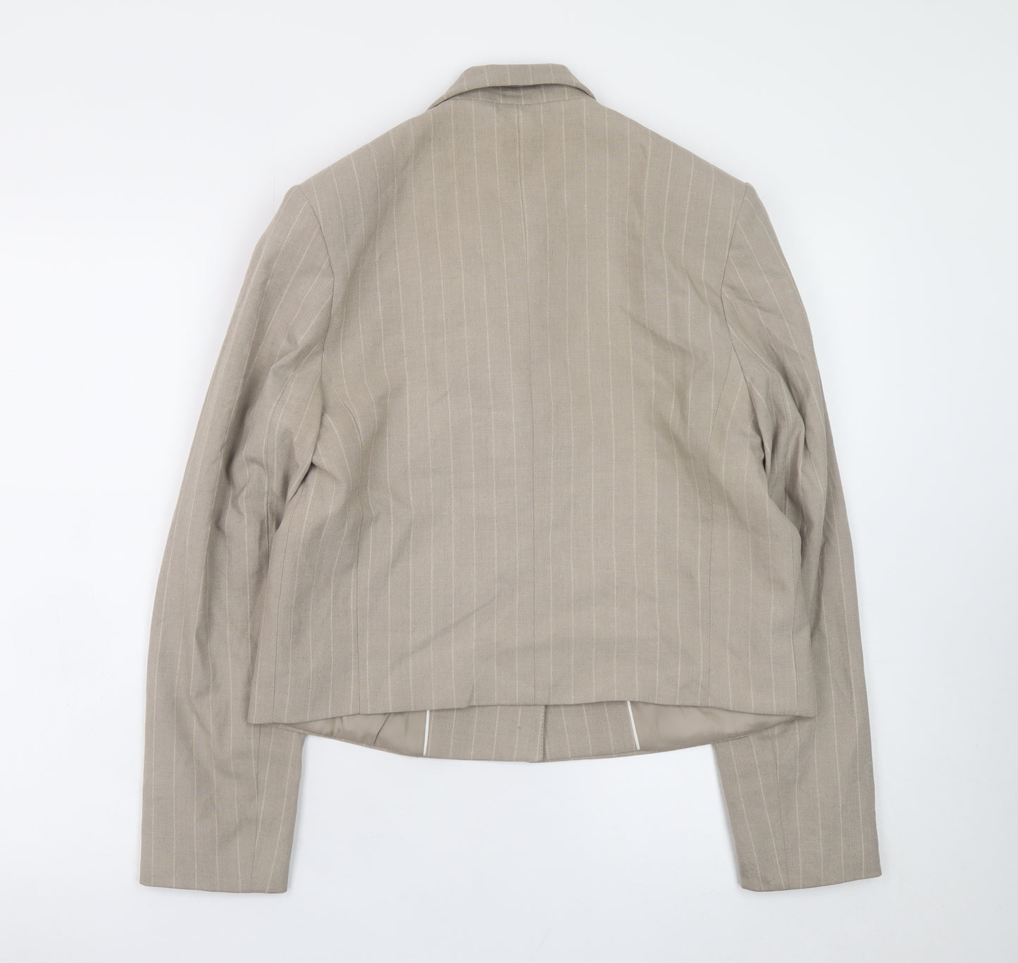 Mango Women Beige Pinstripe Linen Cotton Blazer Size S
